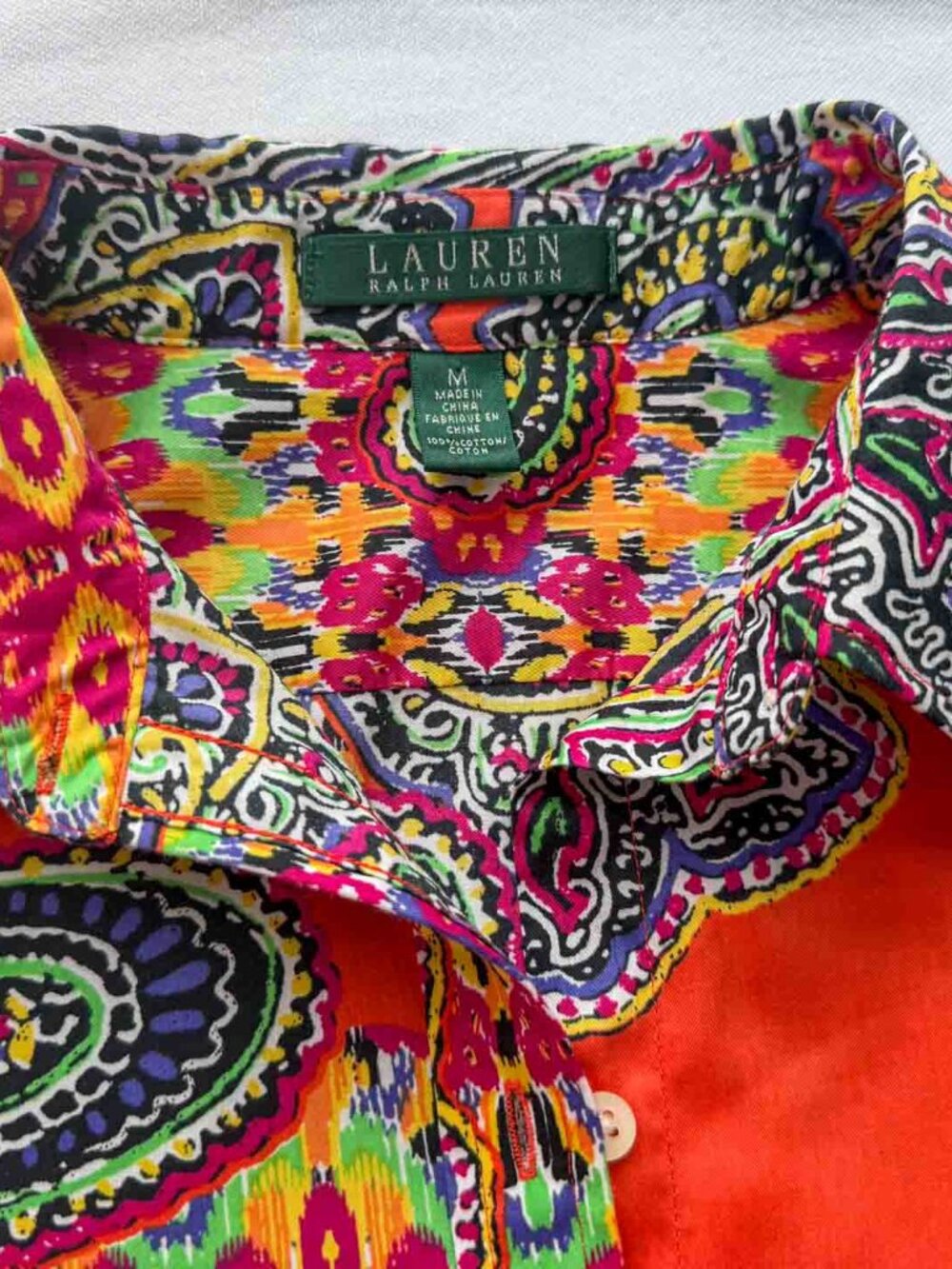 Lauren Ralph Lauren Paisley Shirt Women’s M Orange Multicolor Cotton Button Up - Picture 8 of 15